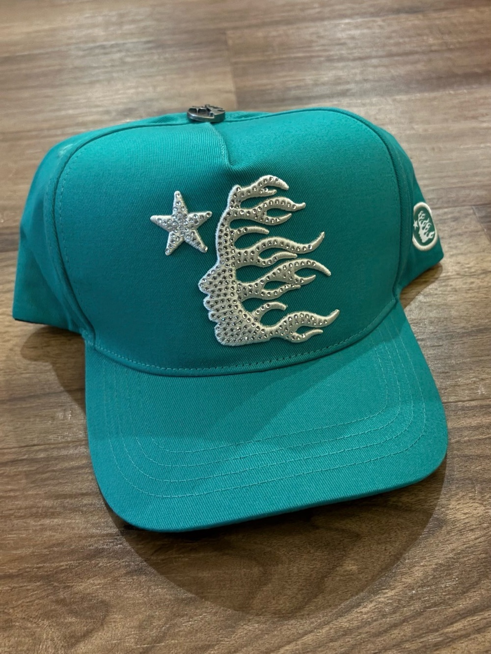 Green HELLSTAR OG Men's Cap with Rhinestone Flame & Star Accent